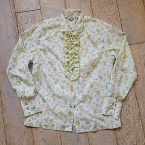 Vintage H BAR C Ranch Wear women's floral ruffle western blouse size 38/medium